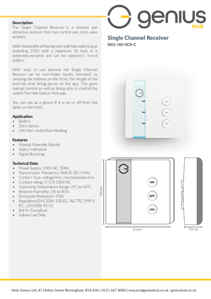 Single Channel Receiver - Specification