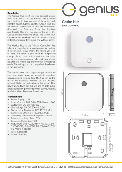 Genius Hub - Specification