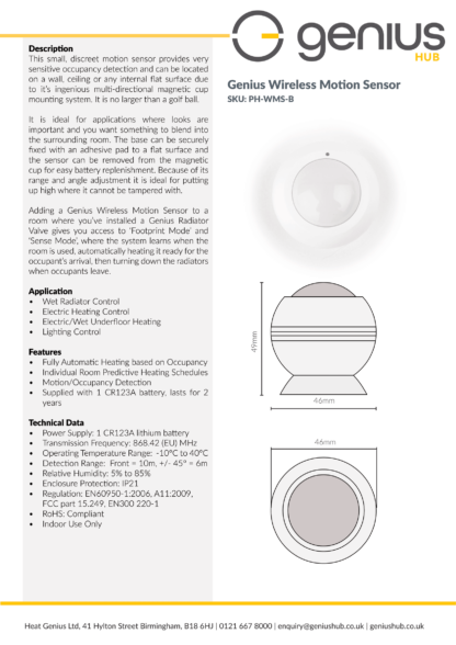 Motion Sensor - Specification