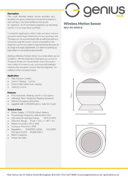 Wireless Motion Sensor - Specification