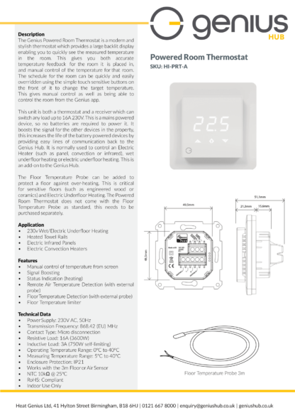 Powered Room Thermostat - Specification