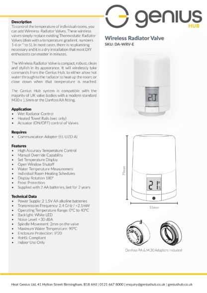 Wireless Radiator Valve - Specification