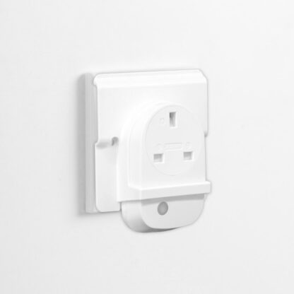 Angled view of Plug Locking Cover with Smart Plug