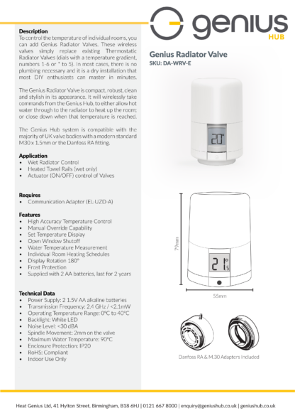 Genius Radiator Valve - Specification